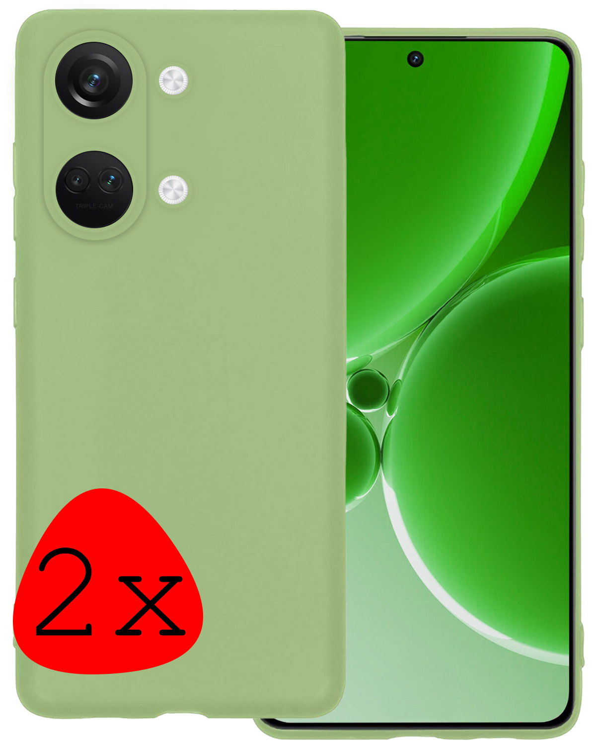 BASEY. Hoes Geschikt voor OnePlus Nord 3 Hoesje Siliconen Back Cover Case - Hoesje Geschikt voor OnePlus Nord 3 Hoes Cover Hoesje - Groen - 2 Stuks