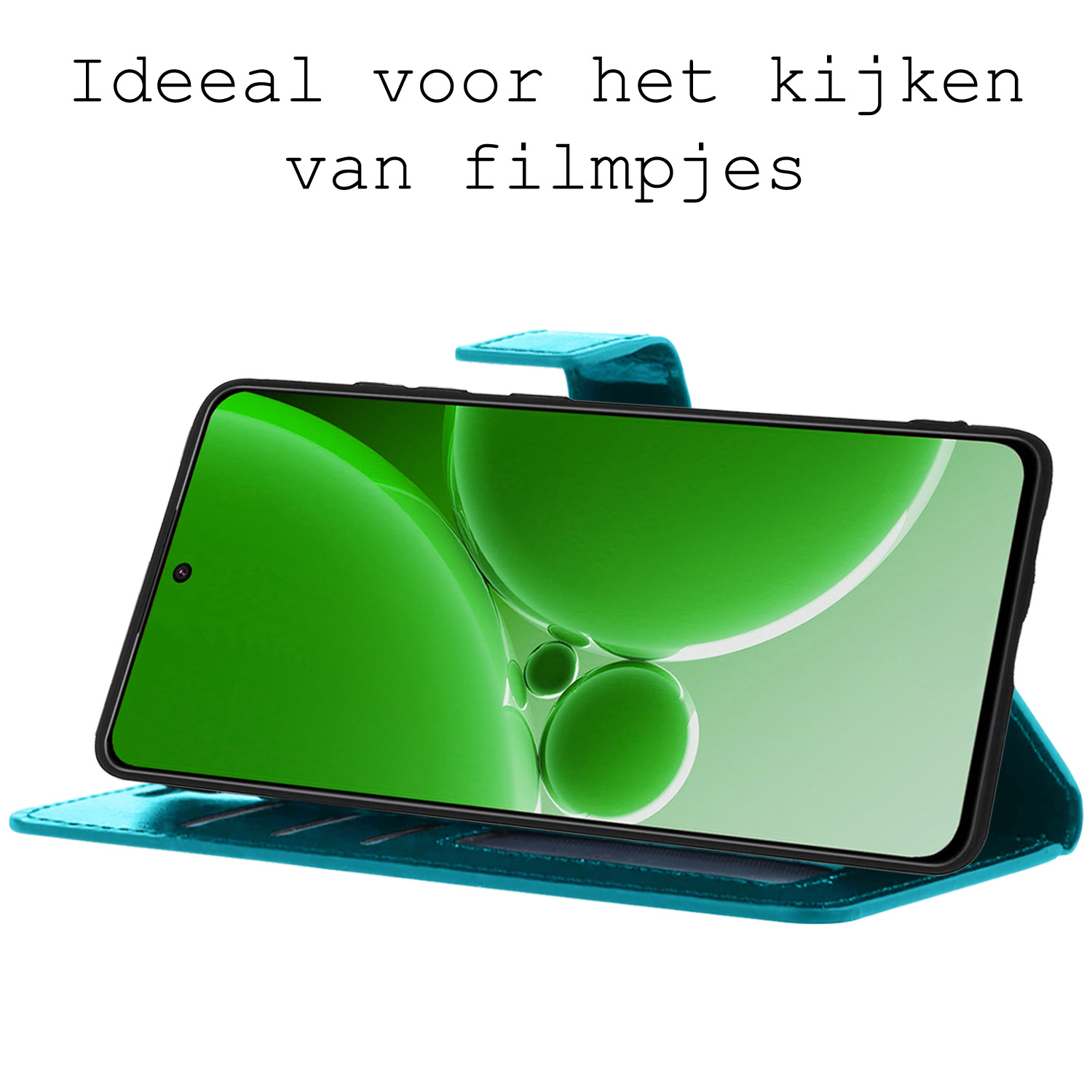 BASEY. Hoes Geschikt voor OnePlus Nord 3 Hoesje Bookcase Hoes Flip Case Book Cover Met Screenprotector - Hoesje Geschikt voor OnePlus Nord 3 Hoes Book Case Hoesje - Turquoise