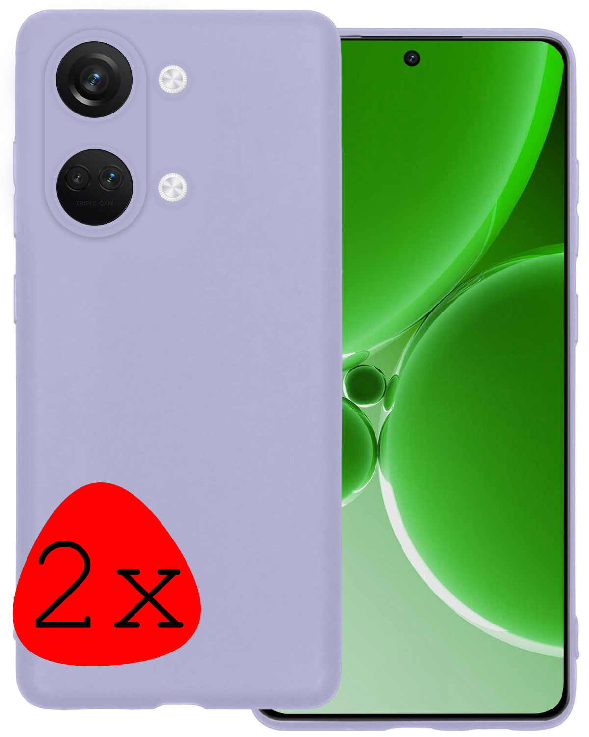 BASEY. Hoes Geschikt voor OnePlus Nord 3 Hoesje Siliconen Back Cover Case - Hoesje Geschikt voor OnePlus Nord 3 Hoes Cover Hoesje - Lila - 2 Stuks