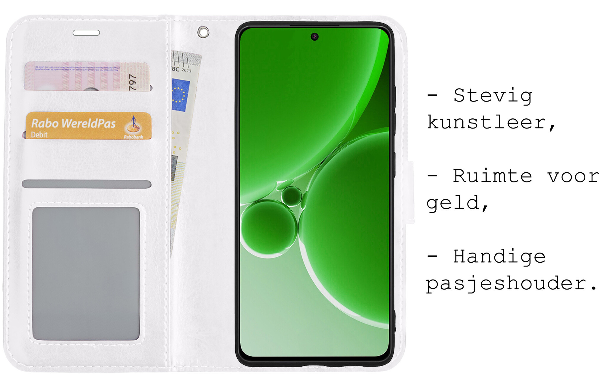 BASEY. Hoes Geschikt voor OnePlus Nord 3 Hoesje Bookcase Hoes Flip Case Book Cover Met Screenprotector - Hoesje Geschikt voor OnePlus Nord 3 Hoes Book Case Hoesje - Wit