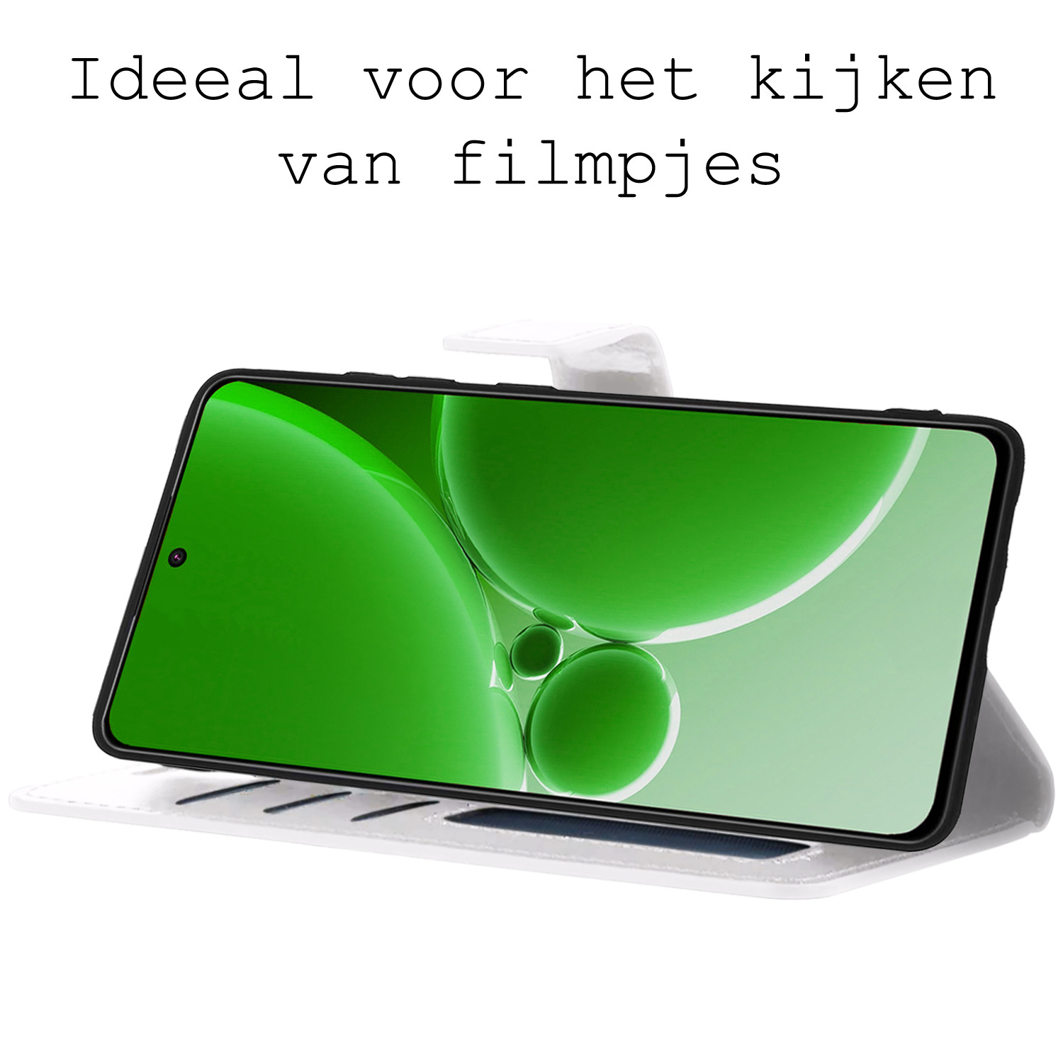 BASEY. Hoes Geschikt voor OnePlus Nord 3 Hoesje Bookcase Hoes Flip Case Book Cover Met Screenprotector - Hoesje Geschikt voor OnePlus Nord 3 Hoes Book Case Hoesje - Wit