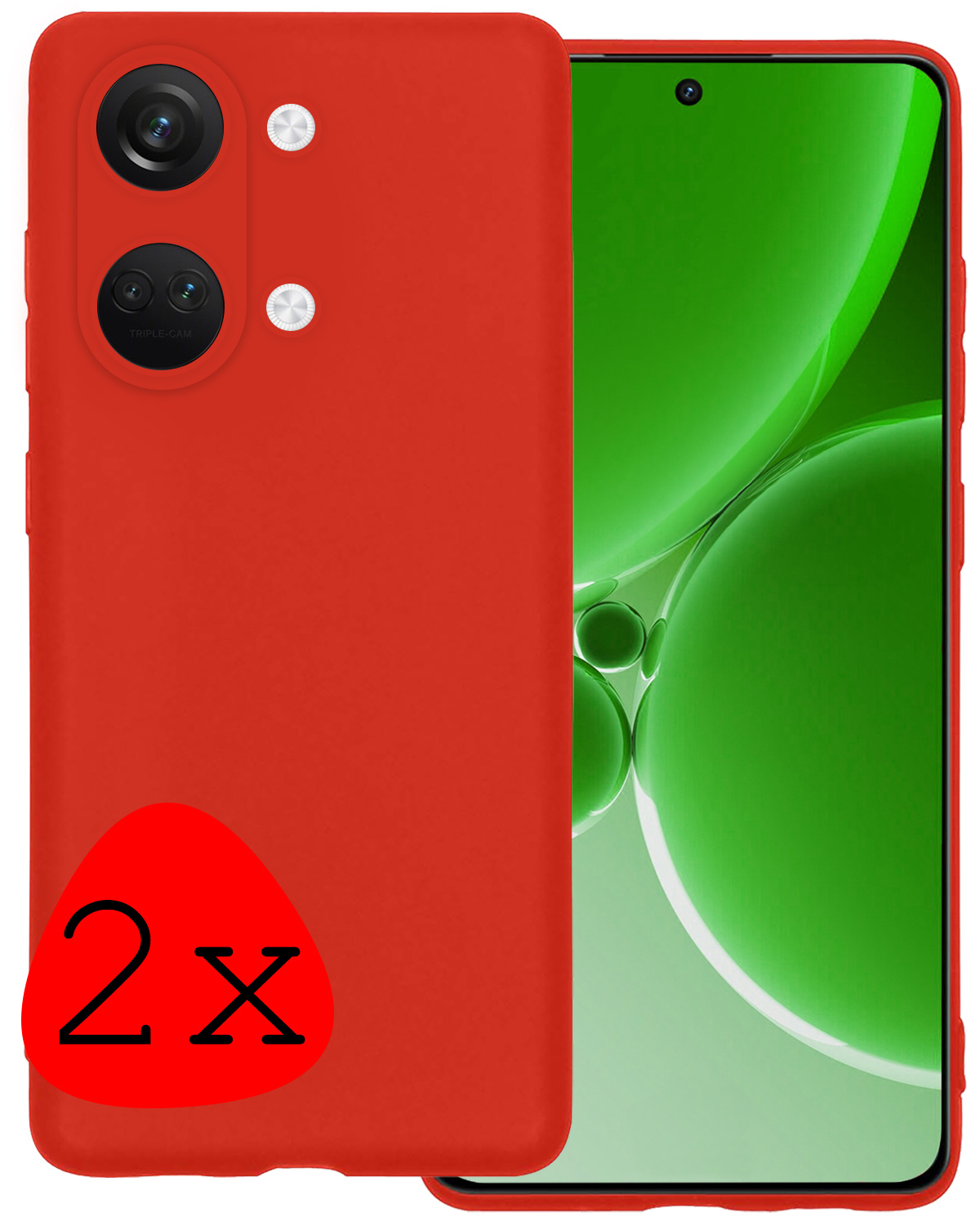 BASEY. Hoes Geschikt voor OnePlus Nord 3 Hoesje Siliconen Back Cover Case - Hoesje Geschikt voor OnePlus Nord 3 Hoes Cover Hoesje - Rood - 2 Stuks