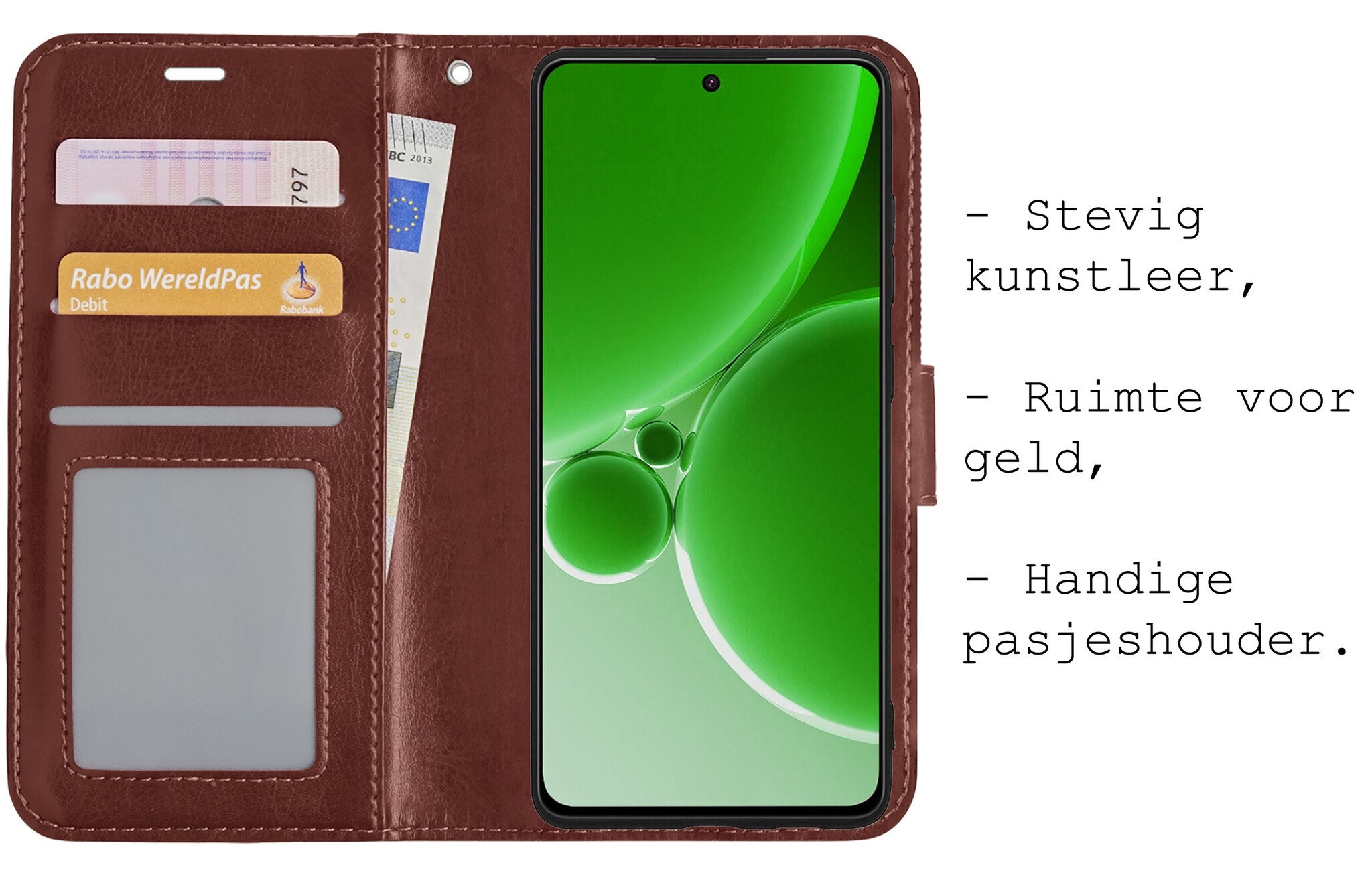 BASEY. Hoes Geschikt voor OnePlus Nord 3 Hoesje Bookcase Hoes Flip Case Book Cover Met 2x Screenprotector - Hoesje Geschikt voor OnePlus Nord 3 Hoes Book Case Hoesje - Bruin