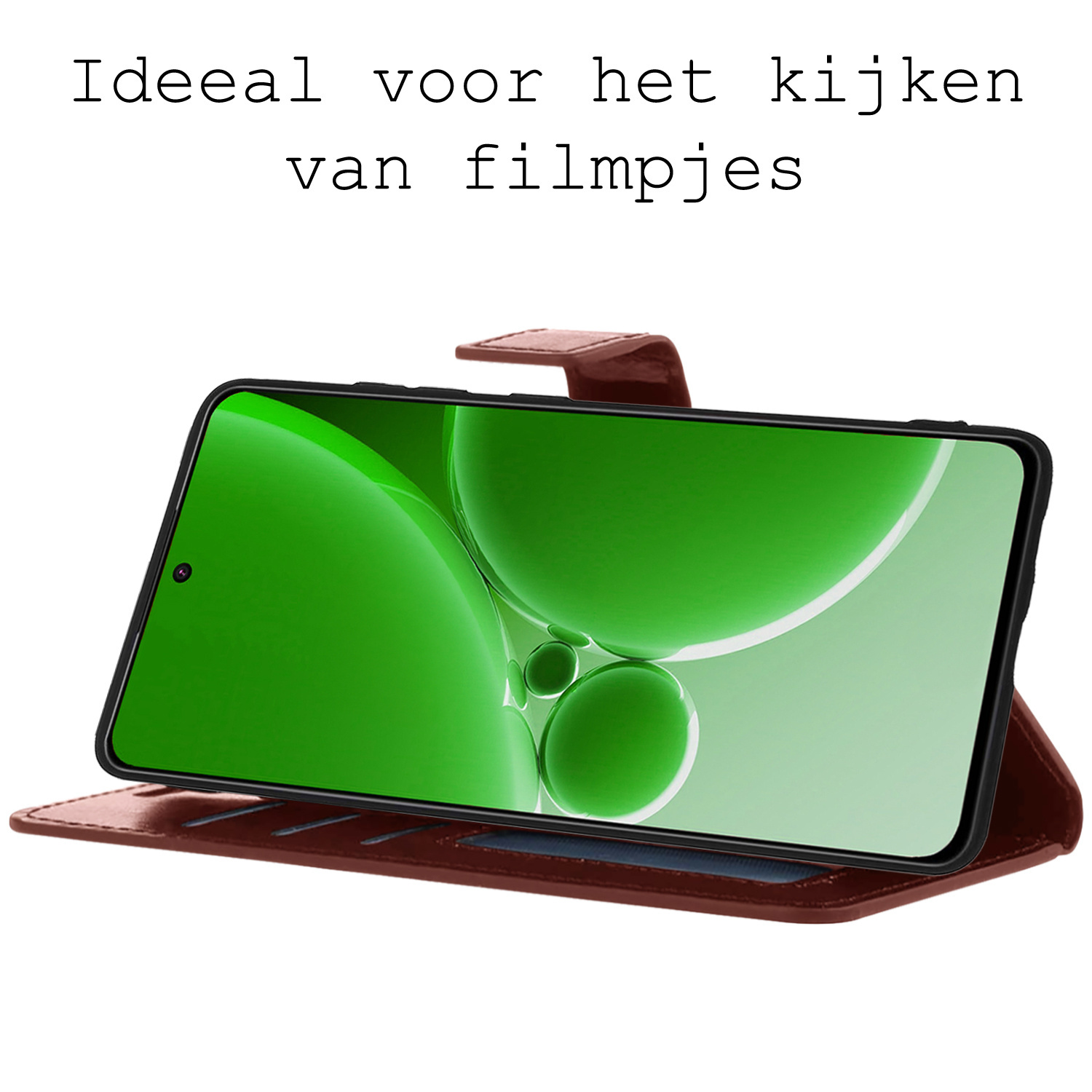 BASEY. Hoes Geschikt voor OnePlus Nord 3 Hoesje Bookcase Hoes Flip Case Book Cover Met 2x Screenprotector - Hoesje Geschikt voor OnePlus Nord 3 Hoes Book Case Hoesje - Bruin