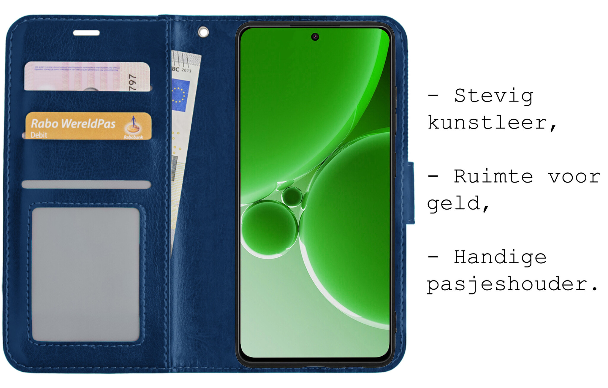 BASEY. Hoes Geschikt voor OnePlus Nord 3 Hoesje Bookcase Hoes Flip Case Book Cover Met 2x Screenprotector - Hoesje Geschikt voor OnePlus Nord 3 Hoes Book Case Hoesje - Donkerblauw