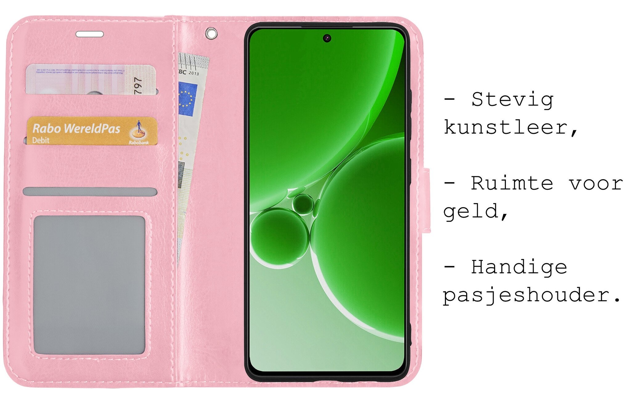 BASEY. Hoes Geschikt voor OnePlus Nord 3 Hoesje Bookcase Hoes Flip Case Book Cover Met 2x Screenprotector - Hoesje Geschikt voor OnePlus Nord 3 Hoes Book Case Hoesje - Lichtroze