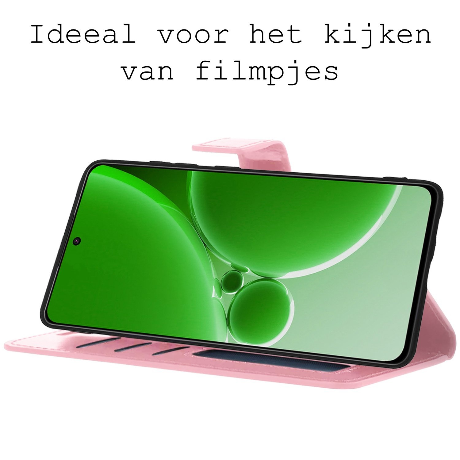 BASEY. Hoes Geschikt voor OnePlus Nord 3 Hoesje Bookcase Hoes Flip Case Book Cover Met 2x Screenprotector - Hoesje Geschikt voor OnePlus Nord 3 Hoes Book Case Hoesje - Lichtroze