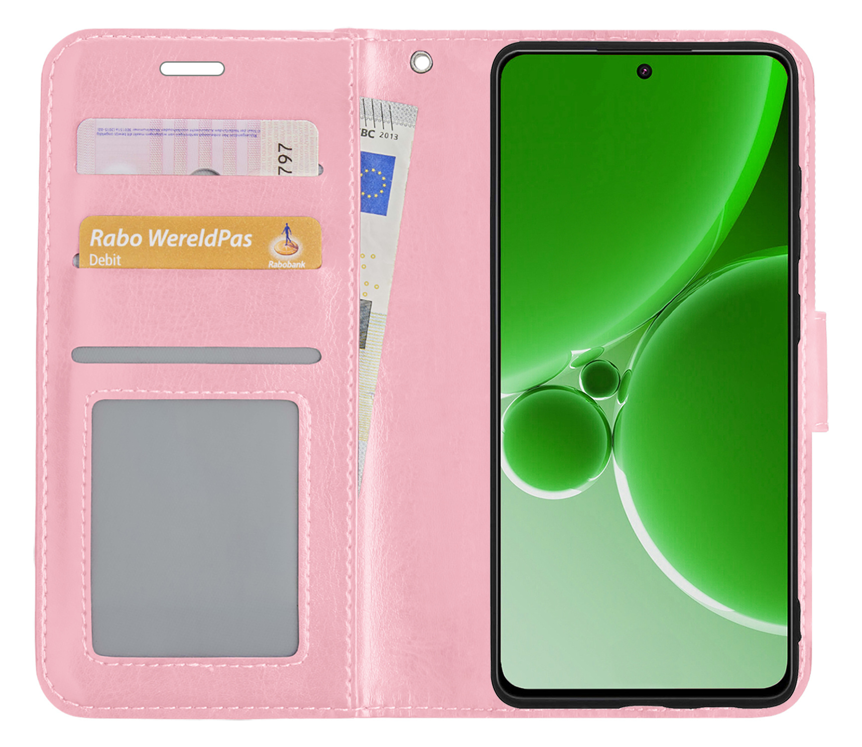 BASEY. Hoes Geschikt voor OnePlus Nord 3 Hoesje Bookcase Hoes Flip Case Book Cover Met 2x Screenprotector - Hoesje Geschikt voor OnePlus Nord 3 Hoes Book Case Hoesje - Lichtroze