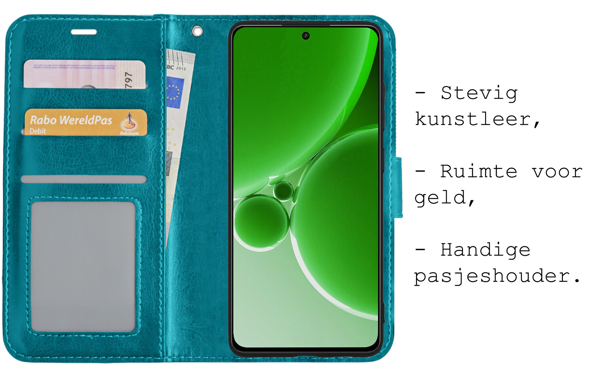 BASEY. Hoes Geschikt voor OnePlus Nord 3 Hoesje Bookcase Hoes Flip Case Book Cover Met 2x Screenprotector - Hoesje Geschikt voor OnePlus Nord 3 Hoes Book Case Hoesje - Turquoise