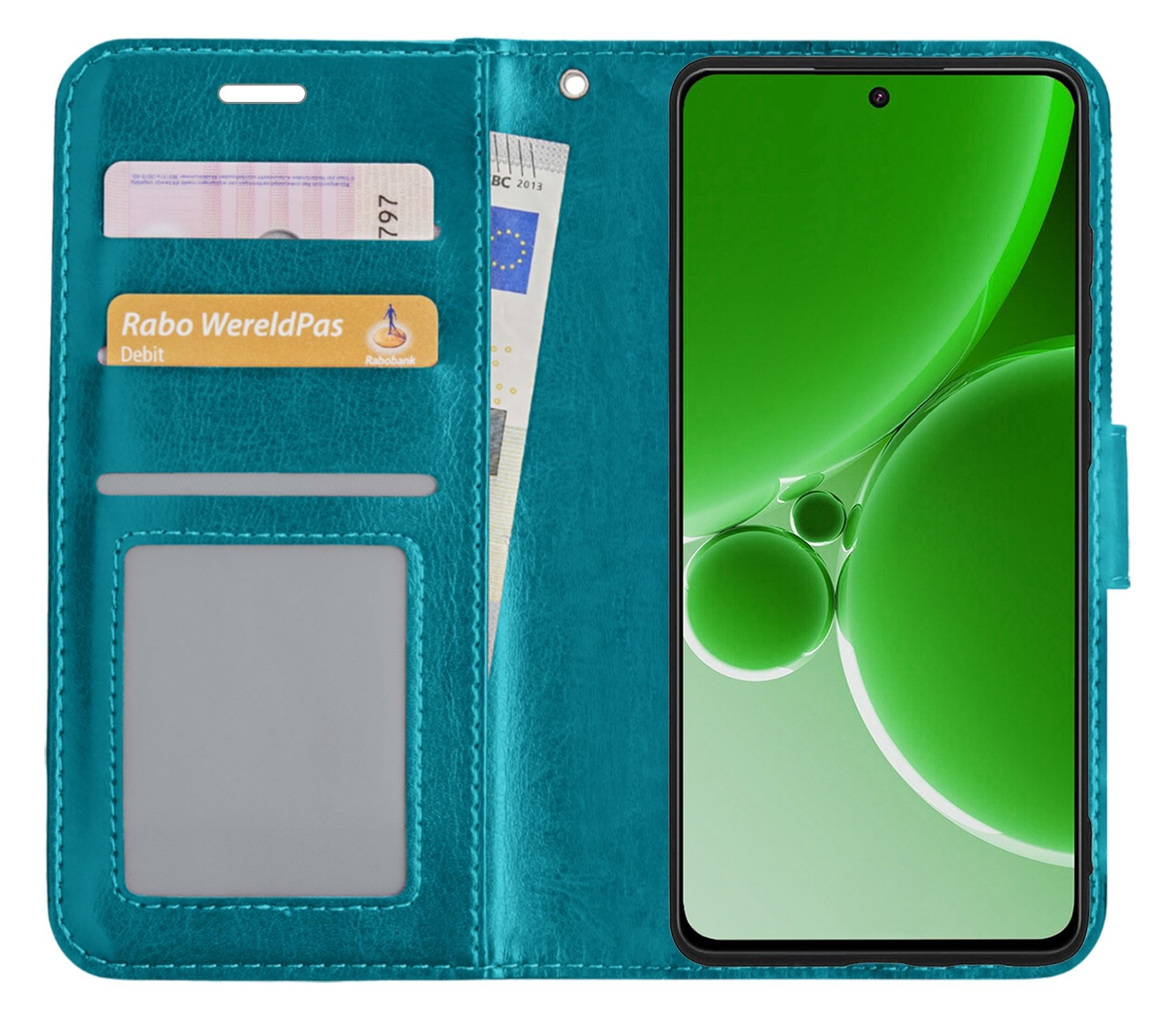 BASEY. Hoes Geschikt voor OnePlus Nord 3 Hoesje Bookcase Hoes Flip Case Book Cover Met 2x Screenprotector - Hoesje Geschikt voor OnePlus Nord 3 Hoes Book Case Hoesje - Turquoise