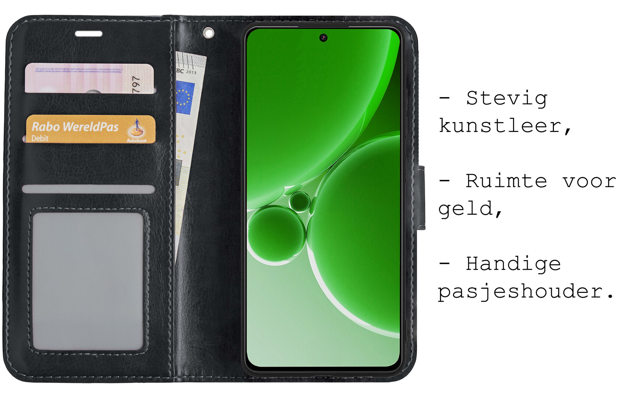 BASEY. Hoes Geschikt voor OnePlus Nord 3 Hoesje Bookcase Hoes Flip Case Book Cover Met 2x Screenprotector - Hoesje Geschikt voor OnePlus Nord 3 Hoes Book Case Hoesje - Zwart