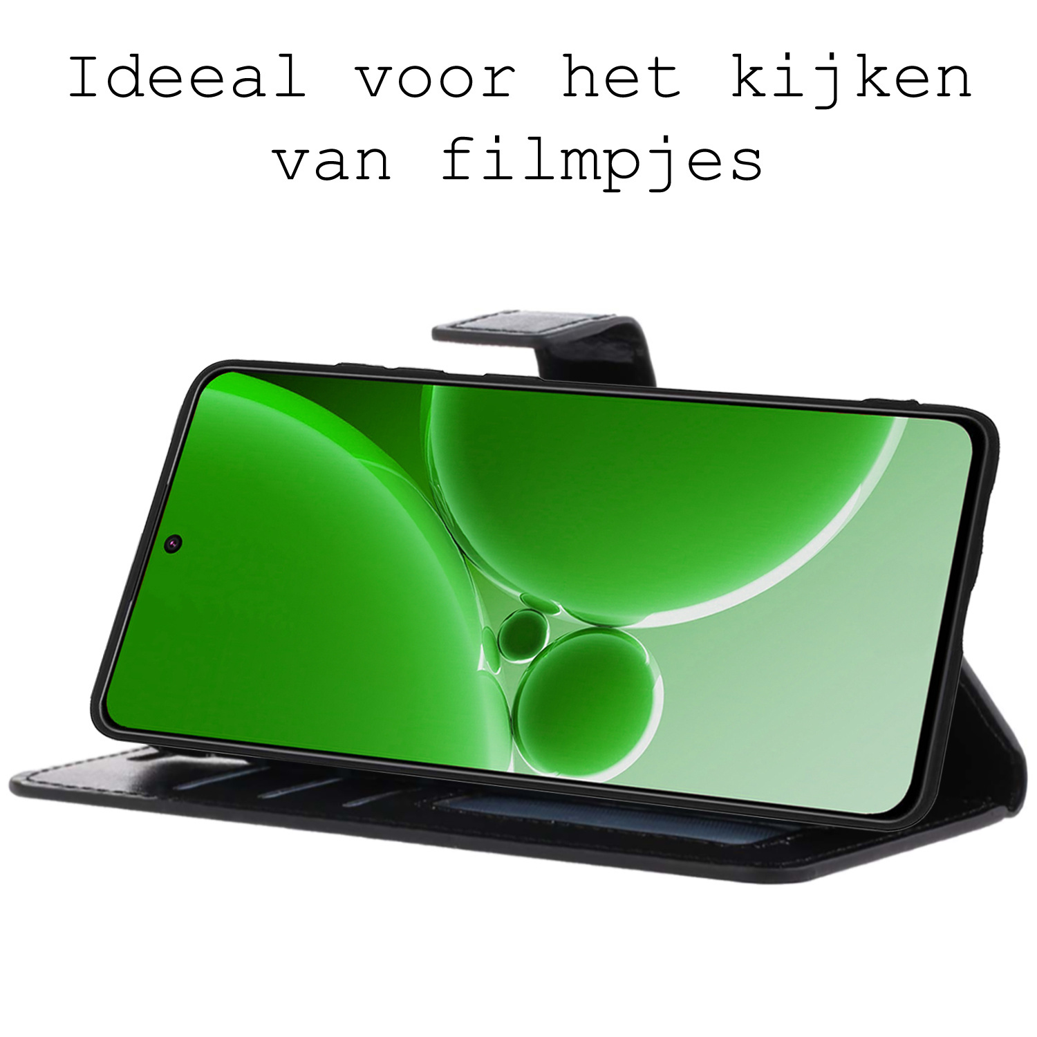 BASEY. Hoes Geschikt voor OnePlus Nord 3 Hoesje Bookcase Hoes Flip Case Book Cover Met 2x Screenprotector - Hoesje Geschikt voor OnePlus Nord 3 Hoes Book Case Hoesje - Zwart