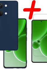 BASEY. Hoes Geschikt voor OnePlus Nord 3 Hoesje Siliconen Back Cover Case Met Screenprotector - Hoesje Geschikt voor OnePlus Nord 3 Hoes Cover Hoesje - Donkerblauw
