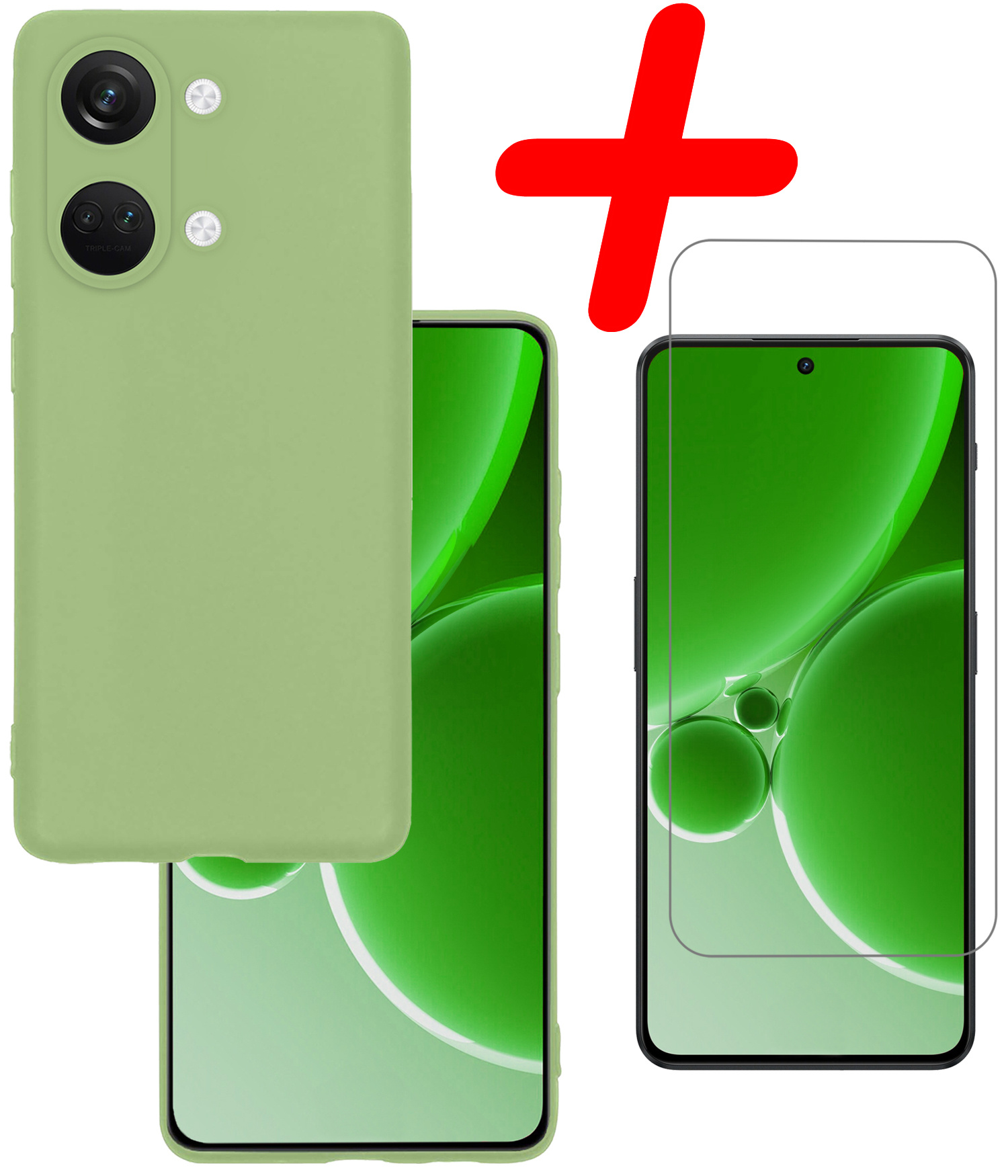 BASEY. Hoes Geschikt voor OnePlus Nord 3 Hoesje Siliconen Back Cover Case Met Screenprotector - Hoesje Geschikt voor OnePlus Nord 3 Hoes Cover Hoesje - Groen