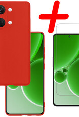 BASEY. Hoes Geschikt voor OnePlus Nord 3 Hoesje Siliconen Back Cover Case Met Screenprotector - Hoesje Geschikt voor OnePlus Nord 3 Hoes Cover Hoesje - Rood