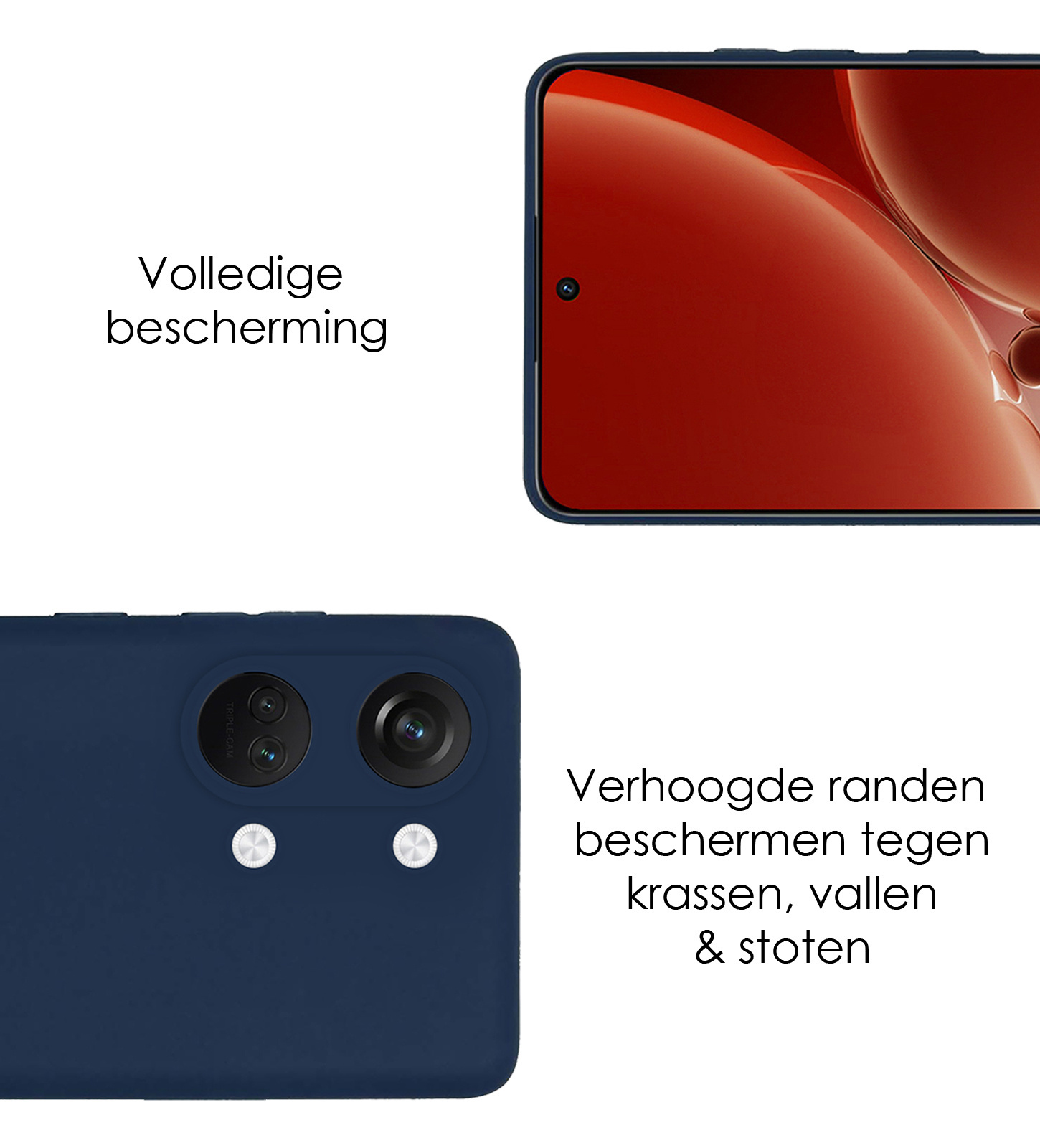 NoXx Hoes Geschikt voor OnePlus Nord 3 Hoesje Cover Siliconen Back Case Hoes Met 2x Screenprotector - Donkerblauw