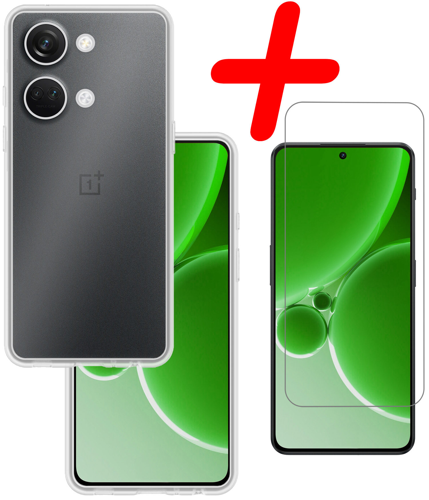 BASEY. Hoes Geschikt voor OnePlus Nord 3 Hoesje Siliconen Back Cover Case Met Screenprotector - Hoesje Geschikt voor OnePlus Nord 3 Hoes Cover Hoesje - Transparant