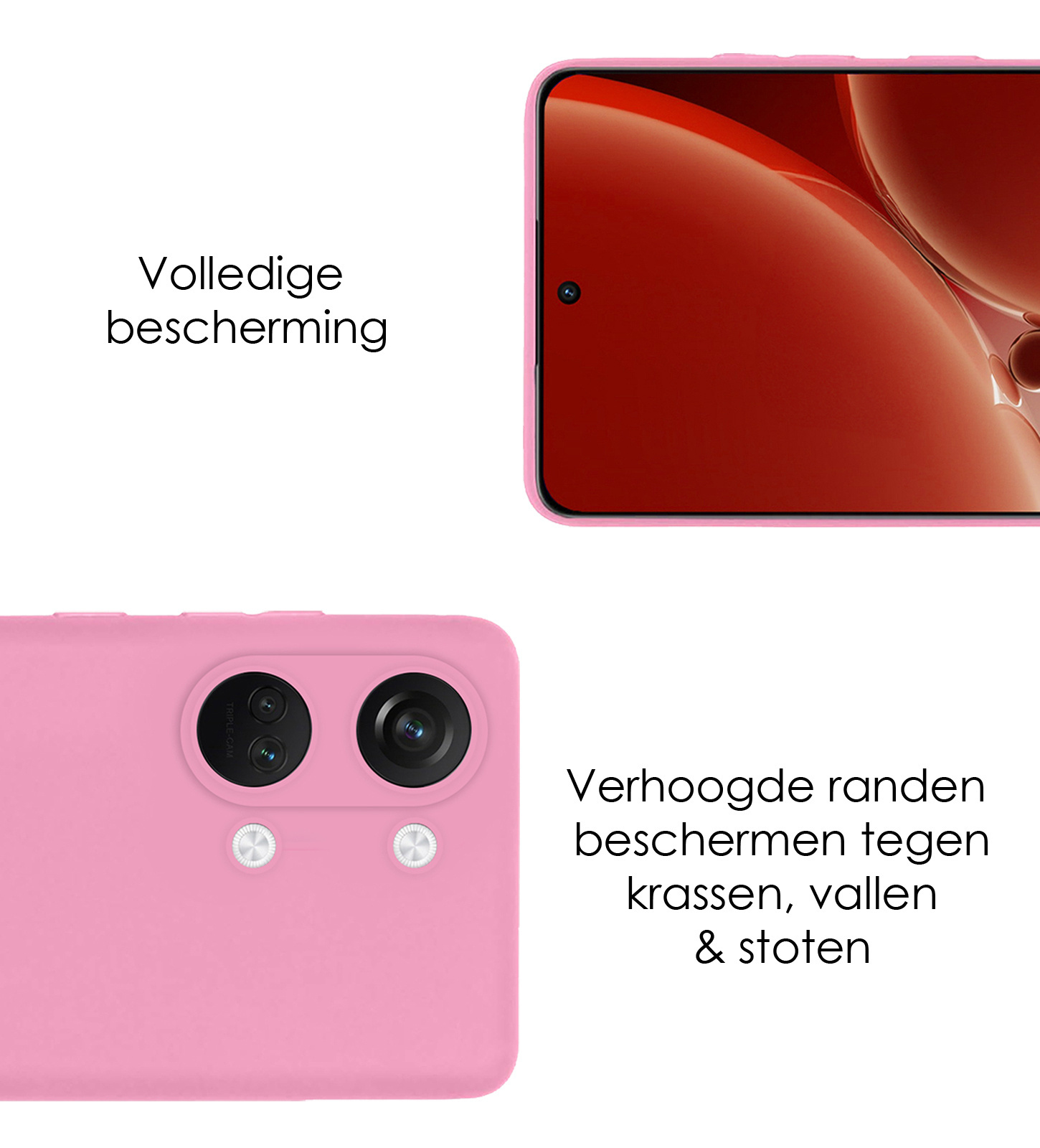 NoXx Hoes Geschikt voor OnePlus Nord 3 Hoesje Cover Siliconen Back Case Hoes Met 2x Screenprotector - Lichtroze