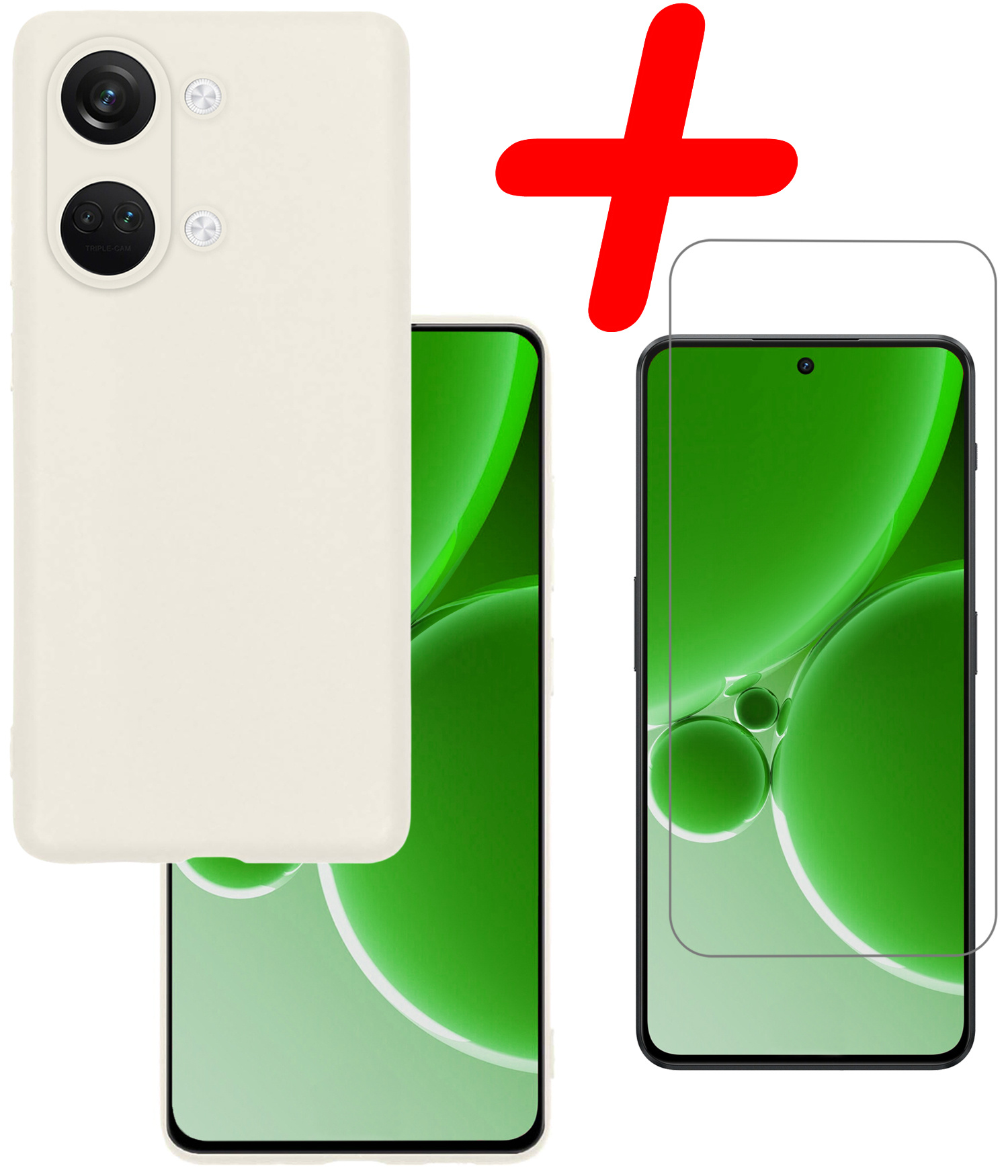 BASEY. Hoes Geschikt voor OnePlus Nord 3 Hoesje Siliconen Back Cover Case Met Screenprotector - Hoesje Geschikt voor OnePlus Nord 3 Hoes Cover Hoesje - Wit