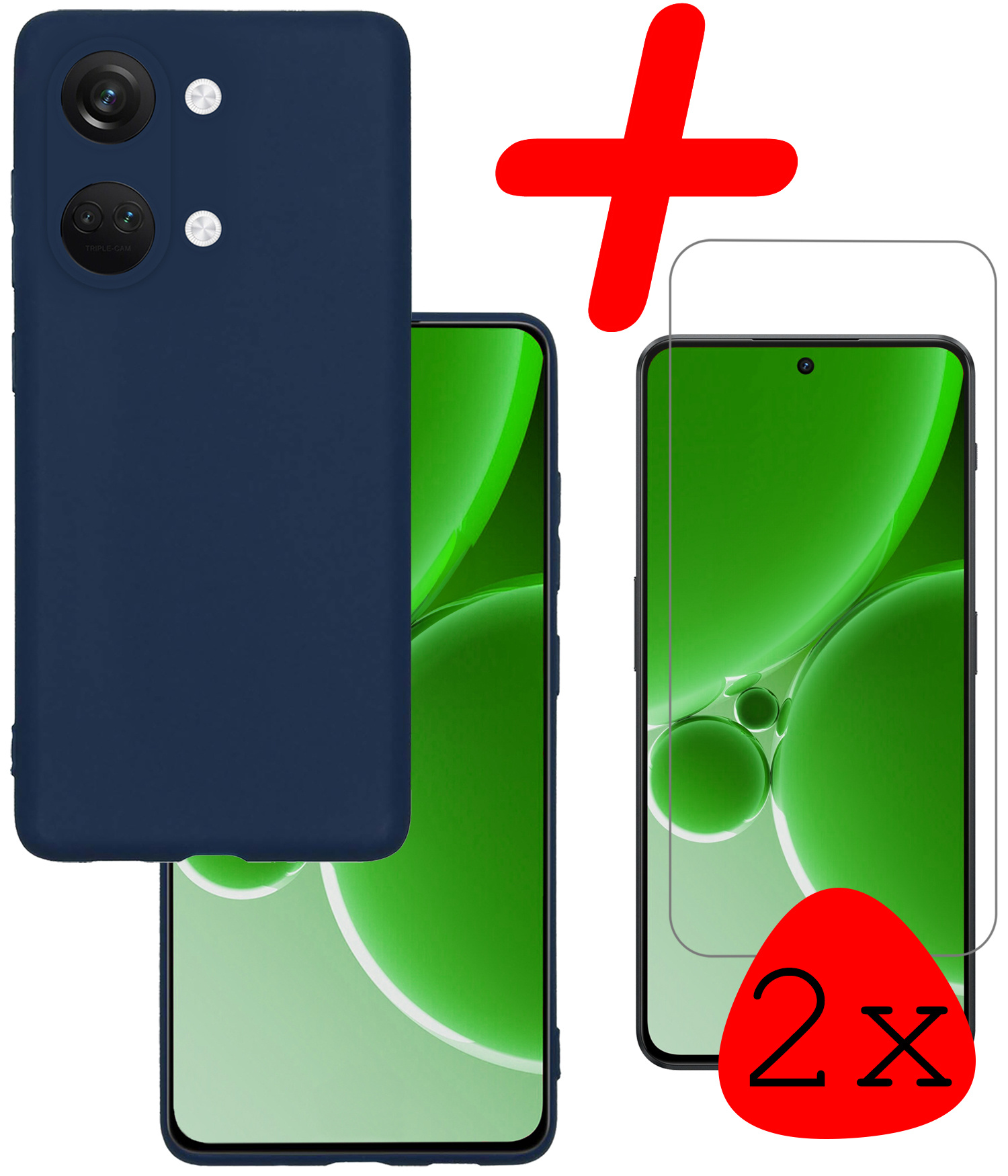 BASEY. Hoes Geschikt voor OnePlus Nord 3 Hoesje Siliconen Back Cover Case Met 2x Screenprotector - Hoesje Geschikt voor OnePlus Nord 3 Hoes Cover Hoesje - Donkerblauw