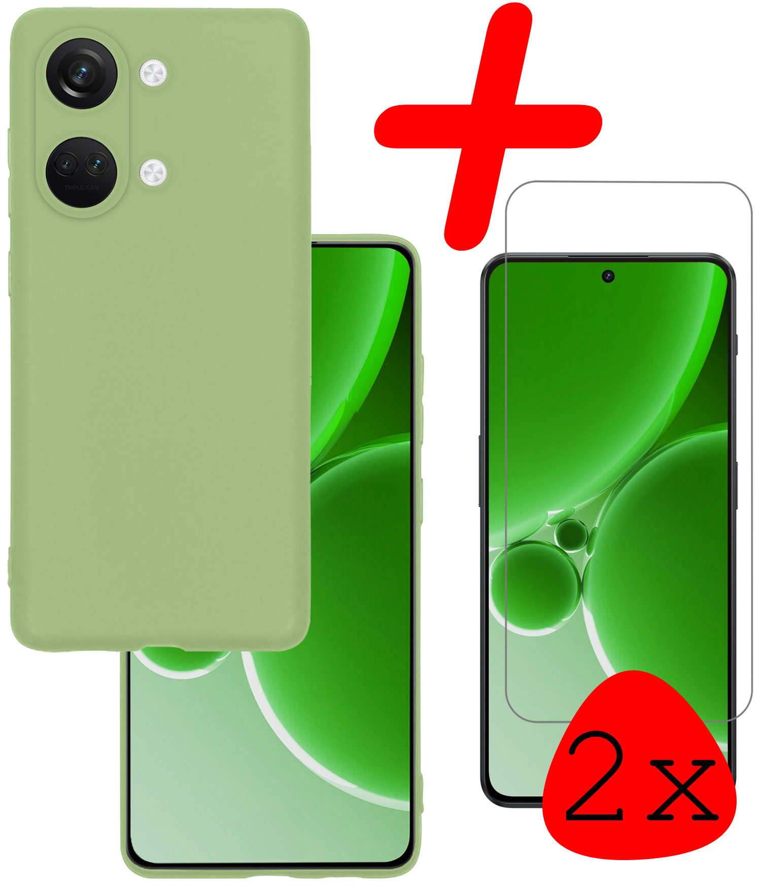 BASEY. Hoes Geschikt voor OnePlus Nord 3 Hoesje Siliconen Back Cover Case Met 2x Screenprotector - Hoesje Geschikt voor OnePlus Nord 3 Hoes Cover Hoesje - Groen