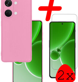 BASEY. BASEY. OnePlus Nord 3 Hoesje Siliconen Met 2x Screenprotector - Lichtroze