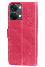 NoXx Hoes Geschikt voor OnePlus Nord 3 Hoesje Book Case Hoes Flip Cover Wallet Bookcase Met 2x Screenprotector - Donkerroze