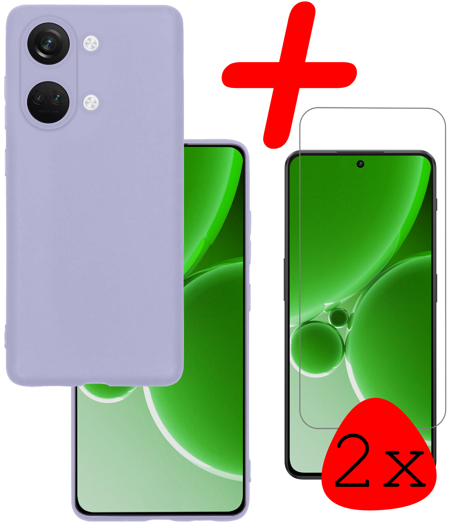 BASEY. Hoes Geschikt voor OnePlus Nord 3 Hoesje Siliconen Back Cover Case Met 2x Screenprotector - Hoesje Geschikt voor OnePlus Nord 3 Hoes Cover Hoesje - Lila