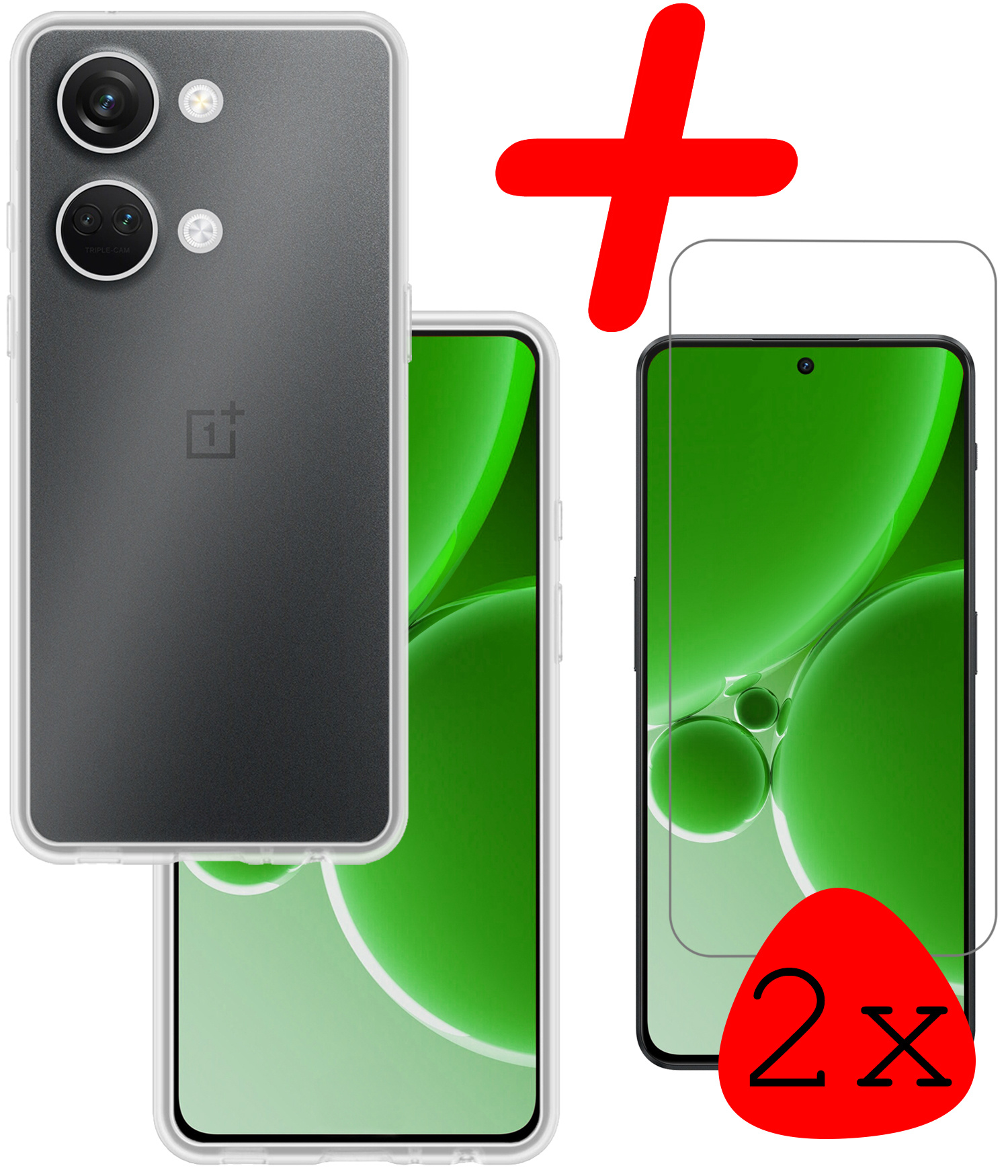 BASEY. Hoes Geschikt voor OnePlus Nord 3 Hoesje Siliconen Back Cover Case Met 2x Screenprotector - Hoesje Geschikt voor OnePlus Nord 3 Hoes Cover Hoesje - Transparant