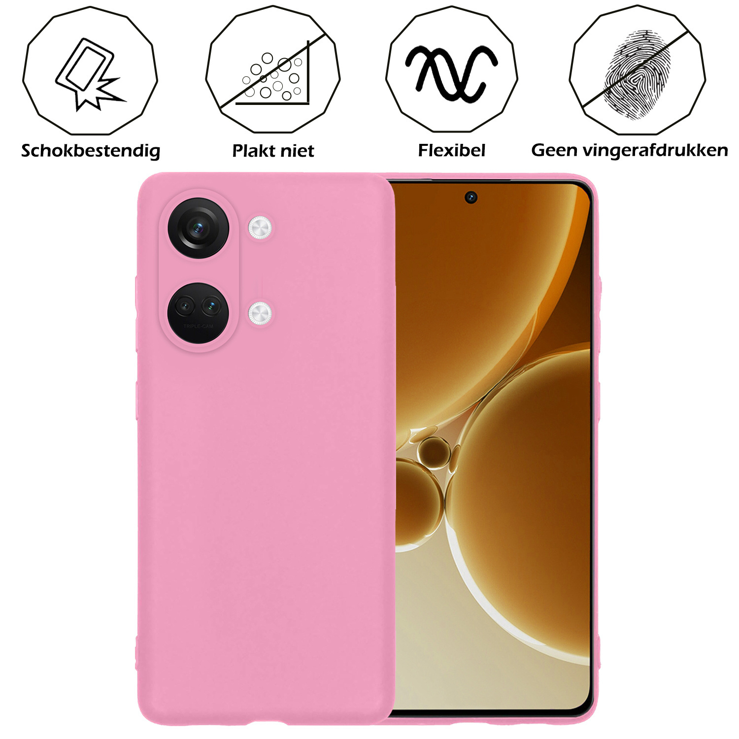 Nomfy Hoesje Geschikt voor OnePlus Nord 3 Hoesje Siliconen Cover Case - Hoes Geschikt voor OnePlus Nord 3 Hoes Back Case - 2-PACK - Lichtroze