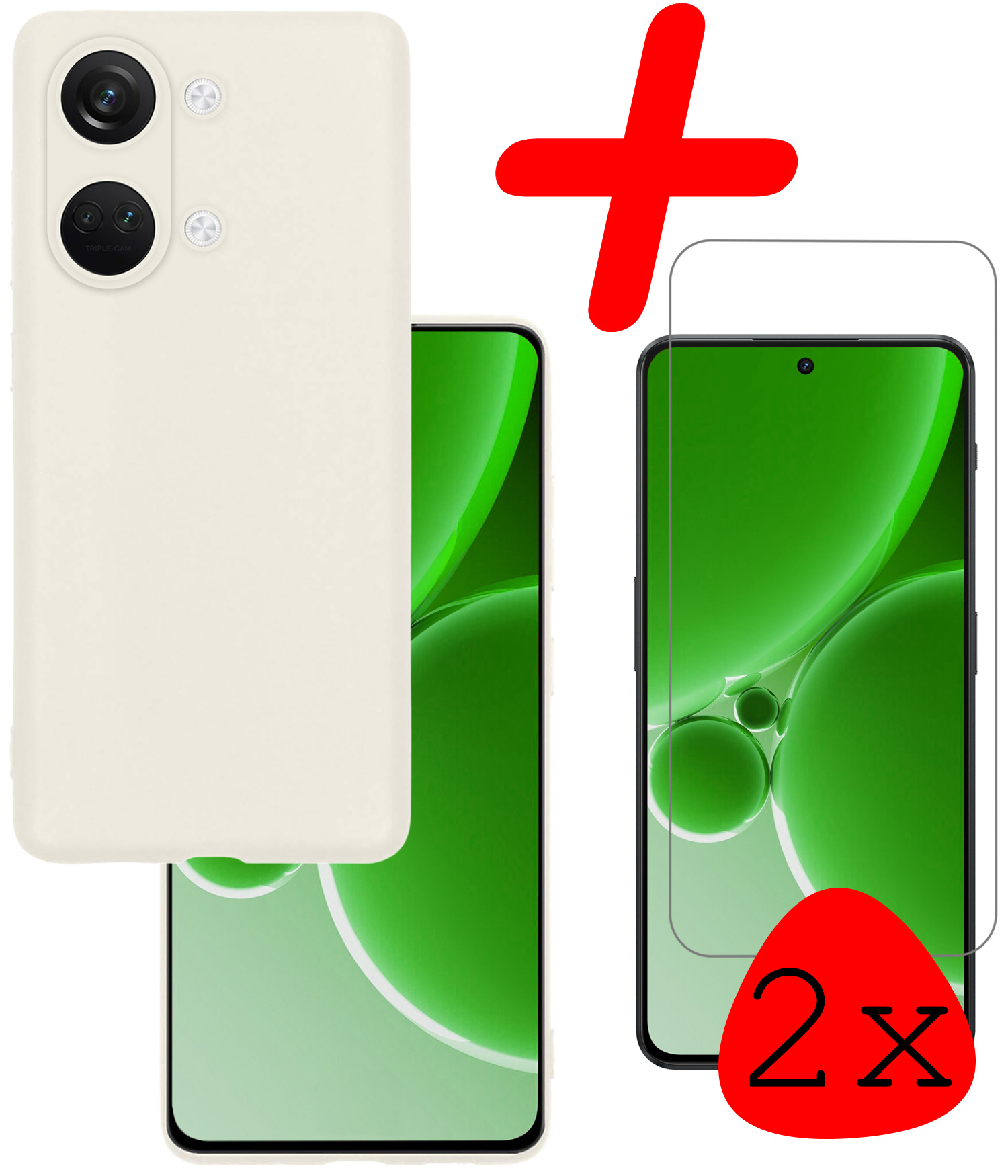 BASEY. Hoes Geschikt voor OnePlus Nord 3 Hoesje Siliconen Back Cover Case Met 2x Screenprotector - Hoesje Geschikt voor OnePlus Nord 3 Hoes Cover Hoesje - Wit