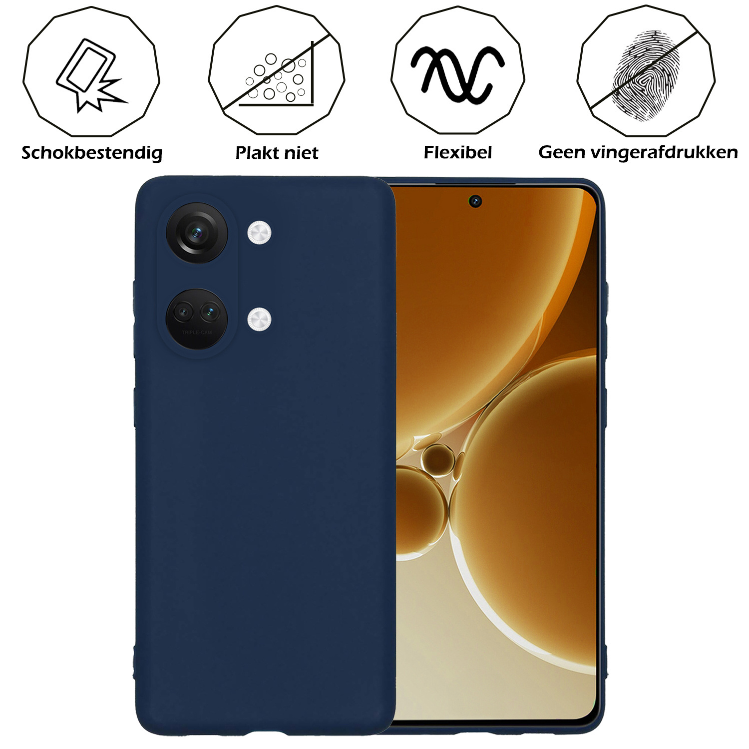 Nomfy Hoesje Geschikt voor OnePlus Nord 3 Hoesje Siliconen Cover Case Met Screenprotector - Hoes Geschikt voor OnePlus Nord 3 Hoes Back Case - Donkerblauw