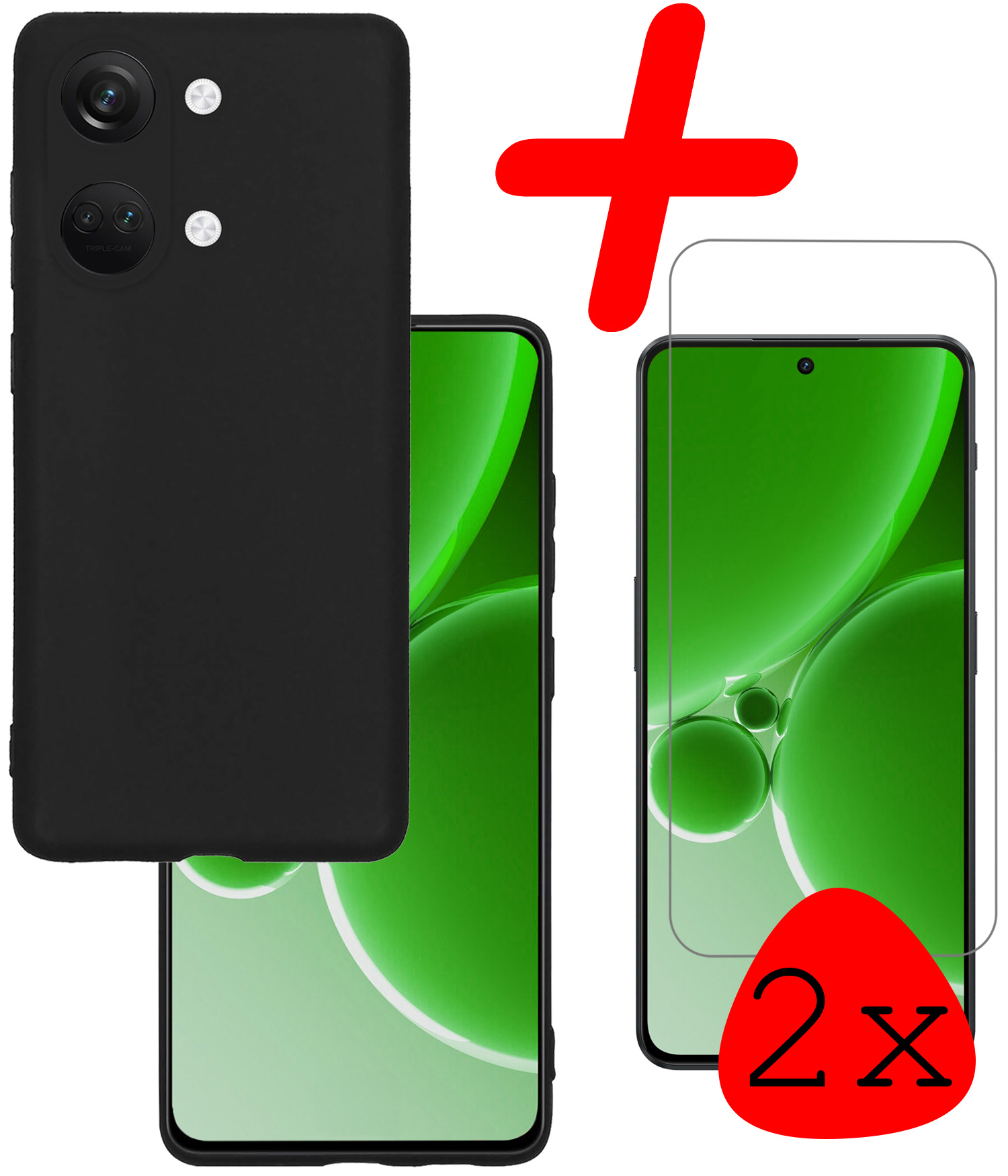 BASEY. Hoes Geschikt voor OnePlus Nord 3 Hoesje Siliconen Back Cover Case Met 2x Screenprotector - Hoesje Geschikt voor OnePlus Nord 3 Hoes Cover Hoesje - Zwart