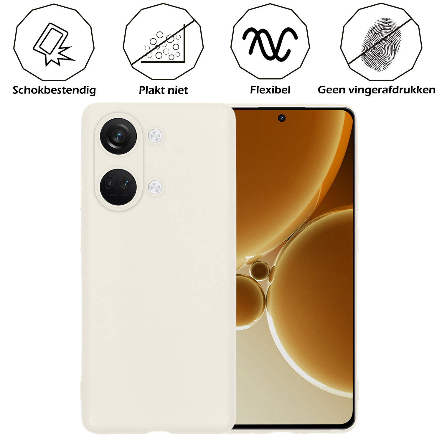 Nomfy Hoesje Geschikt voor OnePlus Nord 3 Hoesje Siliconen Cover Case Met Screenprotector - Hoes Geschikt voor OnePlus Nord 3 Hoes Back Case - Wit
