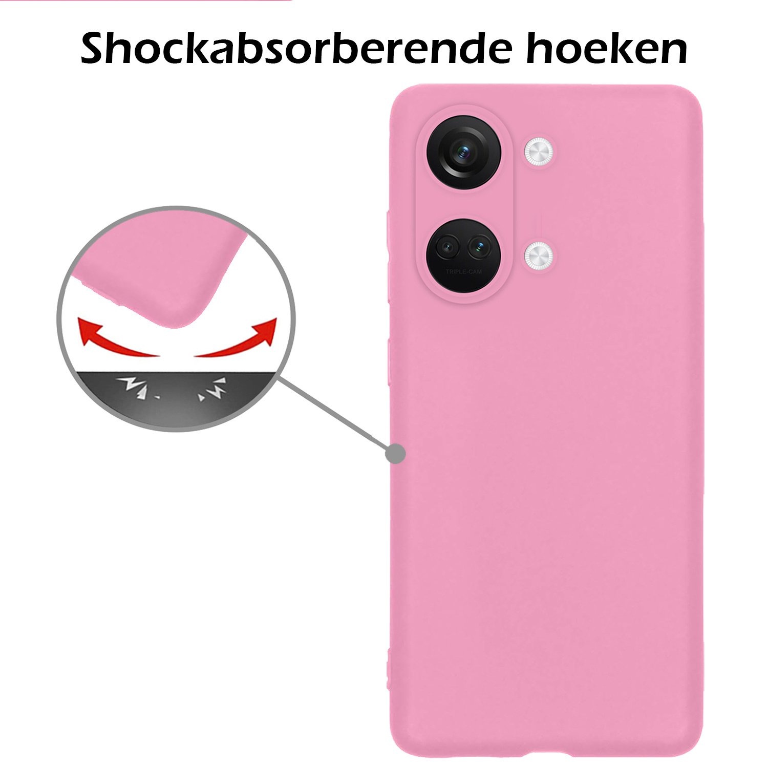 Nomfy Hoesje Geschikt voor OnePlus Nord 3 Hoesje Siliconen Cover Case Met 2x Screenprotector - Hoes Geschikt voor OnePlus Nord 3 Hoes Back Case - Lichtroze