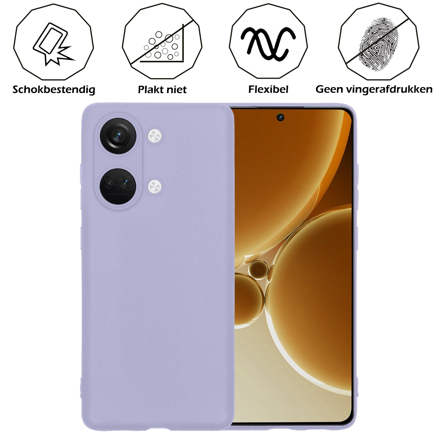 Nomfy Hoesje Geschikt voor OnePlus Nord 3 Hoesje Siliconen Cover Case Met 2x Screenprotector - Hoes Geschikt voor OnePlus Nord 3 Hoes Back Case - Lila