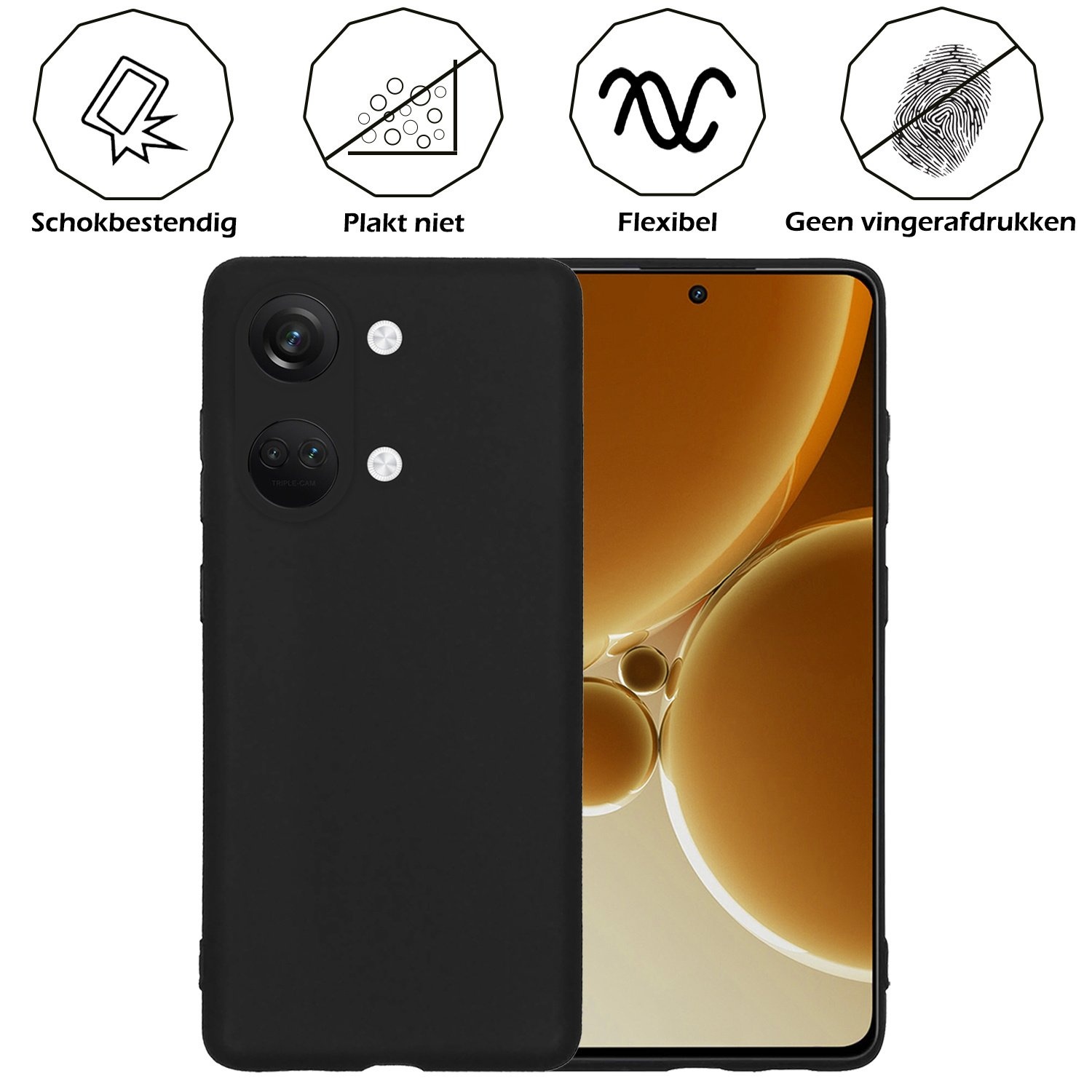 Nomfy Hoesje Geschikt voor OnePlus Nord 3 Hoesje Siliconen Cover Case Met 2x Screenprotector - Hoes Geschikt voor OnePlus Nord 3 Hoes Back Case - Zwart