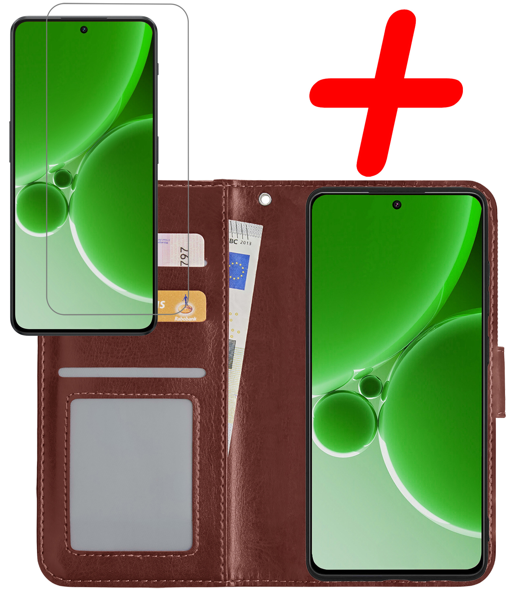 BASEY. Hoes Geschikt voor OnePlus Nord 3 Hoesje Bookcase Hoes Flip Case Book Cover Met Screenprotector - Hoesje Geschikt voor OnePlus Nord 3 Hoes Book Case Hoesje - Bruin