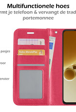 Nomfy Hoesje Geschikt voor OnePlus Nord 3 Hoes Bookcase Flipcase Book Cover Met Screenprotector - Hoes Geschikt voor OnePlus Nord 3 Hoesje Book Case - Donkerroze