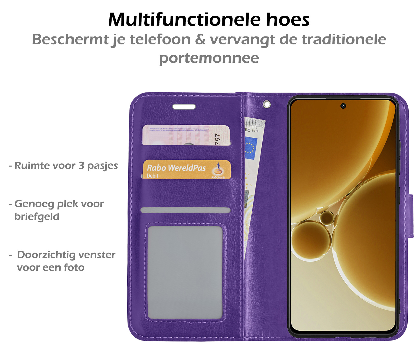 Nomfy Hoesje Geschikt voor OnePlus Nord 3 Hoes Bookcase Flipcase Book Cover Met Screenprotector - Hoes Geschikt voor OnePlus Nord 3 Hoesje Book Case - Paars