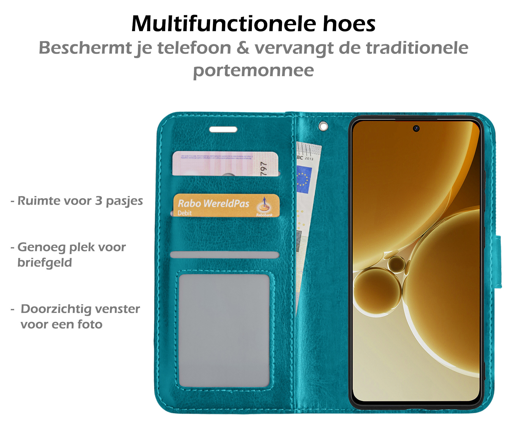 Nomfy Hoesje Geschikt voor OnePlus Nord 3 Hoes Bookcase Flipcase Book Cover Met Screenprotector - Hoes Geschikt voor OnePlus Nord 3 Hoesje Book Case - Turquoise