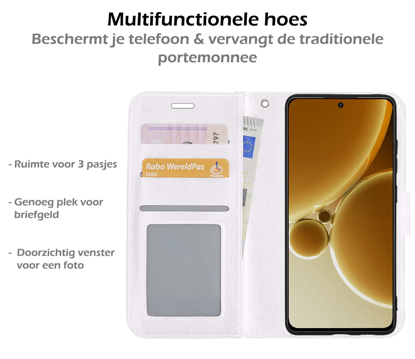 Nomfy Hoesje Geschikt voor OnePlus Nord 3 Hoes Bookcase Flipcase Book Cover Met Screenprotector - Hoes Geschikt voor OnePlus Nord 3 Hoesje Book Case - Wit