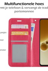Nomfy Hoesje Geschikt voor OnePlus Nord 3 Hoes Bookcase Flipcase Book Cover Met 2x Screenprotector - Hoes Geschikt voor OnePlus Nord 3 Hoesje Book Case - Donkerroze