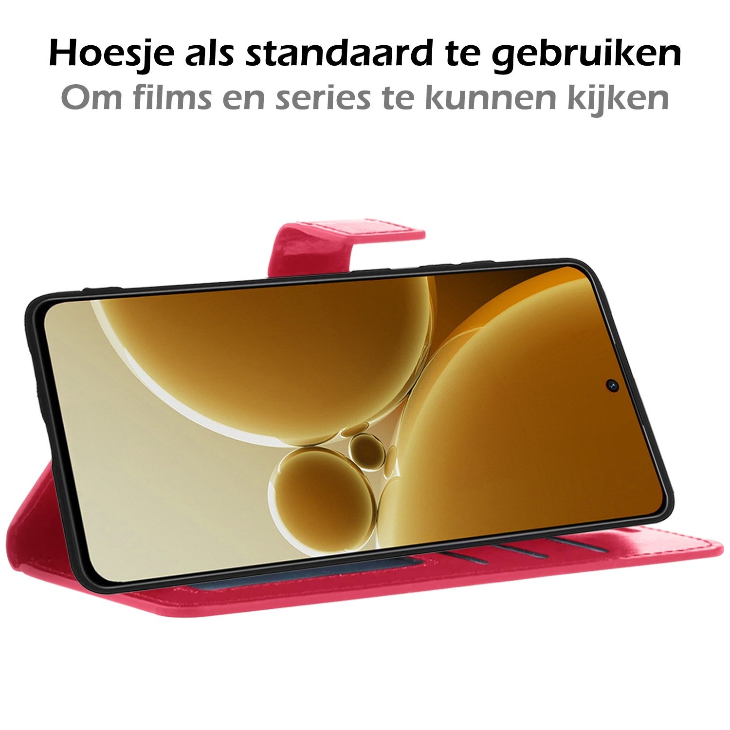 Nomfy Hoesje Geschikt voor OnePlus Nord 3 Hoes Bookcase Flipcase Book Cover Met 2x Screenprotector - Hoes Geschikt voor OnePlus Nord 3 Hoesje Book Case - Donkerroze