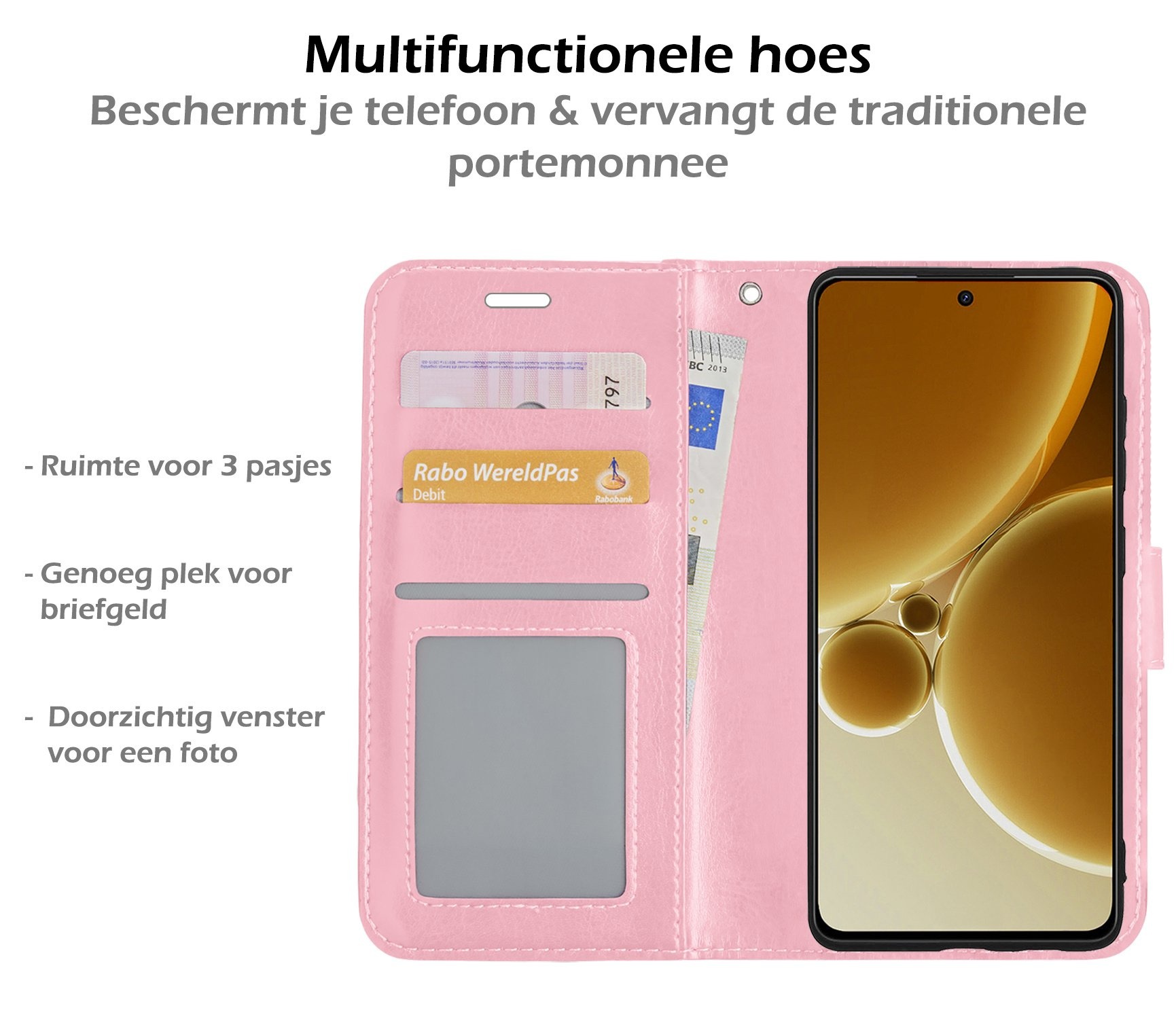 Nomfy Hoesje Geschikt voor OnePlus Nord 3 Hoes Bookcase Flipcase Book Cover Met 2x Screenprotector - Hoes Geschikt voor OnePlus Nord 3 Hoesje Book Case - Lichtroze