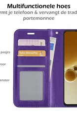 Nomfy Hoesje Geschikt voor OnePlus Nord 3 Hoes Bookcase Flipcase Book Cover Met 2x Screenprotector - Hoes Geschikt voor OnePlus Nord 3 Hoesje Book Case - Paars