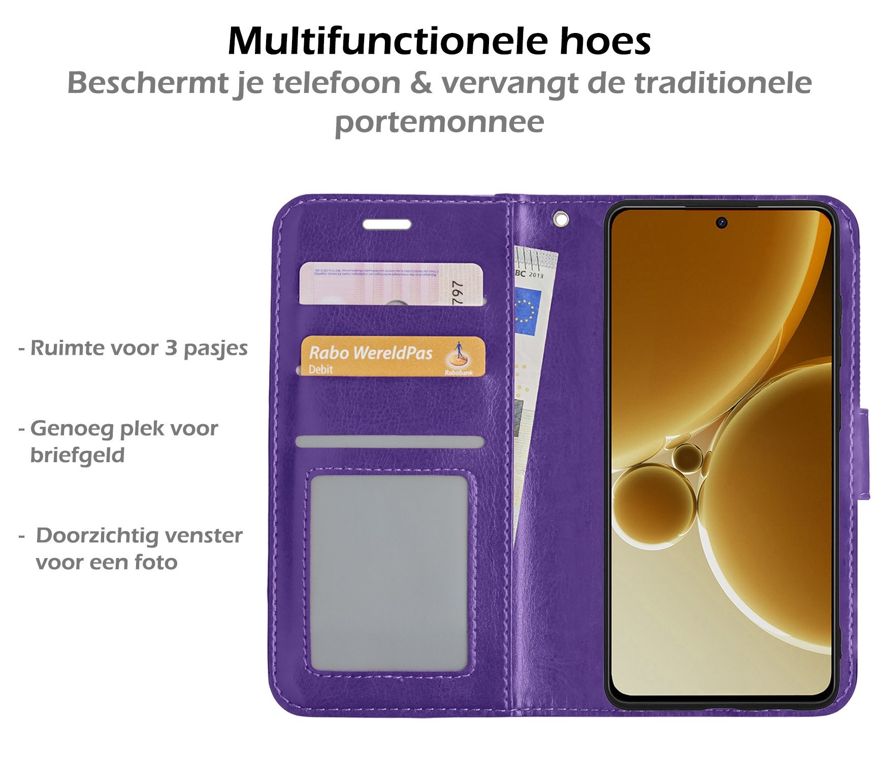 Nomfy Hoesje Geschikt voor OnePlus Nord 3 Hoes Bookcase Flipcase Book Cover Met 2x Screenprotector - Hoes Geschikt voor OnePlus Nord 3 Hoesje Book Case - Paars