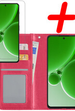 BASEY. Hoes Geschikt voor OnePlus Nord 3 Hoesje Bookcase Hoes Flip Case Book Cover Met Screenprotector - Hoesje Geschikt voor OnePlus Nord 3 Hoes Book Case Hoesje - Donkerroze