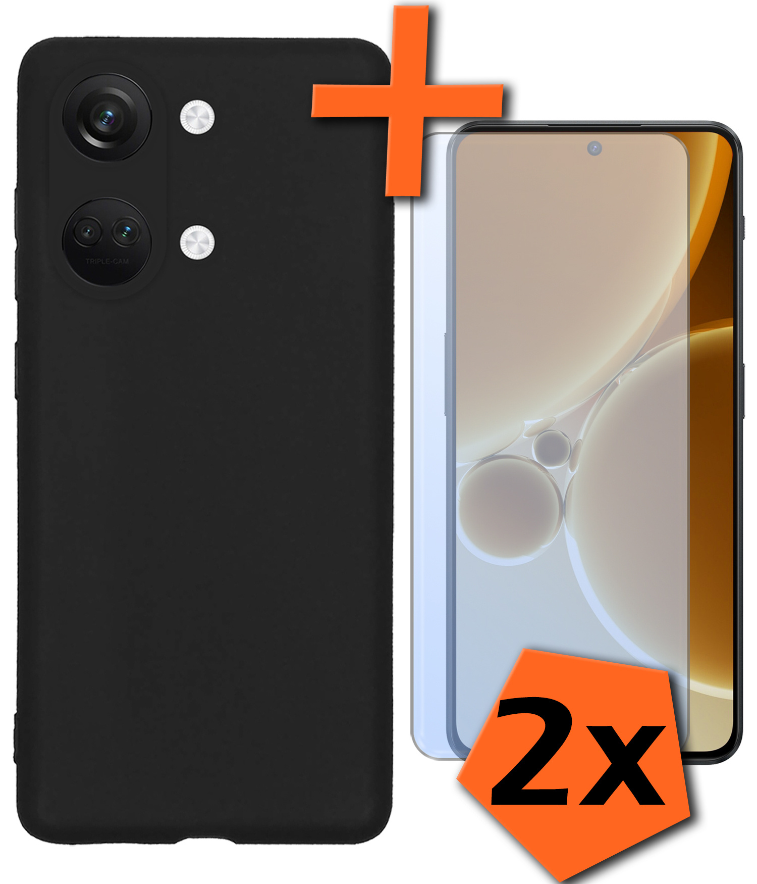 Nomfy Hoesje Geschikt voor OnePlus Nord 3 Hoesje Siliconen Cover Case Met 2x Screenprotector - Hoes Geschikt voor OnePlus Nord 3 Hoes Back Case - Zwart
