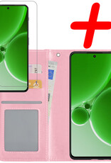 BASEY. Hoes Geschikt voor OnePlus Nord 3 Hoesje Bookcase Hoes Flip Case Book Cover Met Screenprotector - Hoesje Geschikt voor OnePlus Nord 3 Hoes Book Case Hoesje - Lichtroze